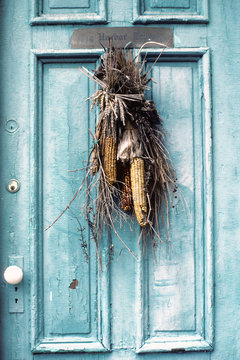 Indian Corn On Blue Door