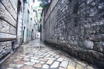 Fototapeta na wymiar paved street stone walls Europe