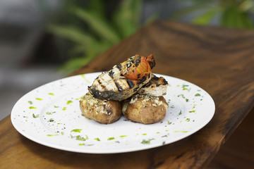 grilled fish and potato portuguese style