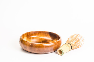 bamboo whisk for green tea with wooden bowl