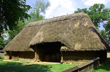 Fototapeta na wymiar Romanian thatched barn