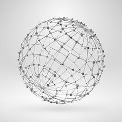 Wireframe polygonal element. 3D sphere with lines and dots