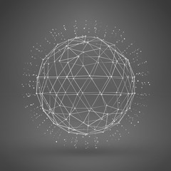 Wireframe polygonal element. 3D sphere with lines and dots