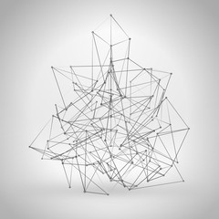 Wireframe Polygonal Element. Abstract 3D Object with Thin Lines