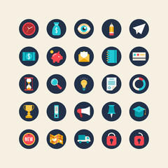 Business and Commerce Flat Design Icons Set