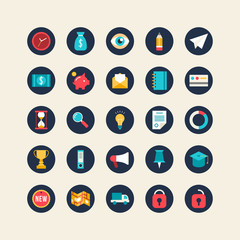 Business and Commerce Flat Design Icons Set