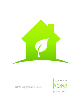 Green home logo concept with leaf inside