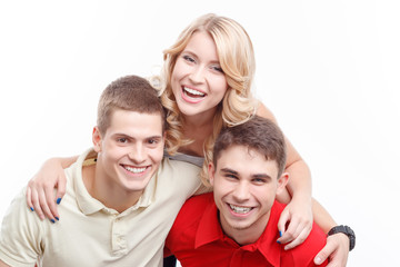 Two man and woman on white isolated background 