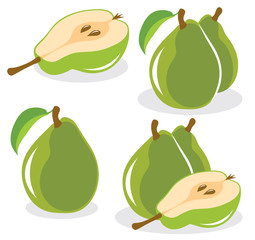 Collection of green pears vector illustrations