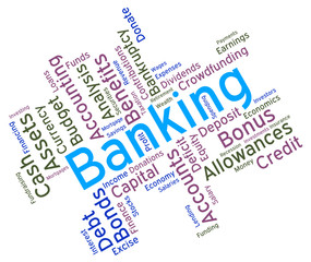 Banking Word Shows Commerce Banks And Text