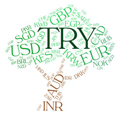 Try Currency Represents Turkish Liras And Fx