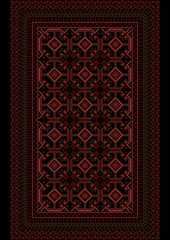 Showy motley carpet with a burgundy pattern on a black background