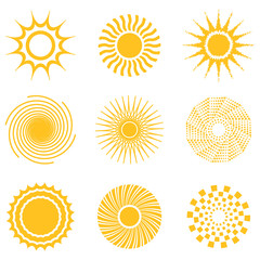 Sun icon set. Abstract and unusual sun icons. Vector illustration.