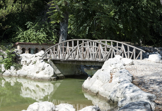 landscape wooden bridge across the lake
