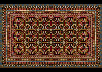 Design ornament for an old carpet in red and maroon hues
