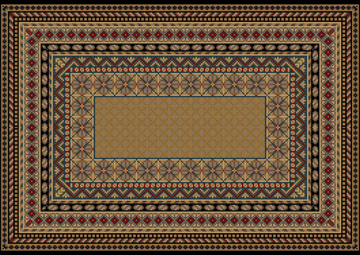 Design classic carpet with various patterns to border in light brown shades