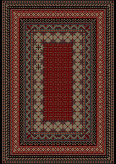 Pattern old carpet with motley ornament on the border and burgundy mid