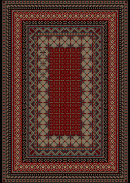 Pattern old carpet with motley ornament on the border and burgundy mid