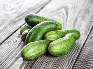 Bunch of ripe juicy green cucumbers