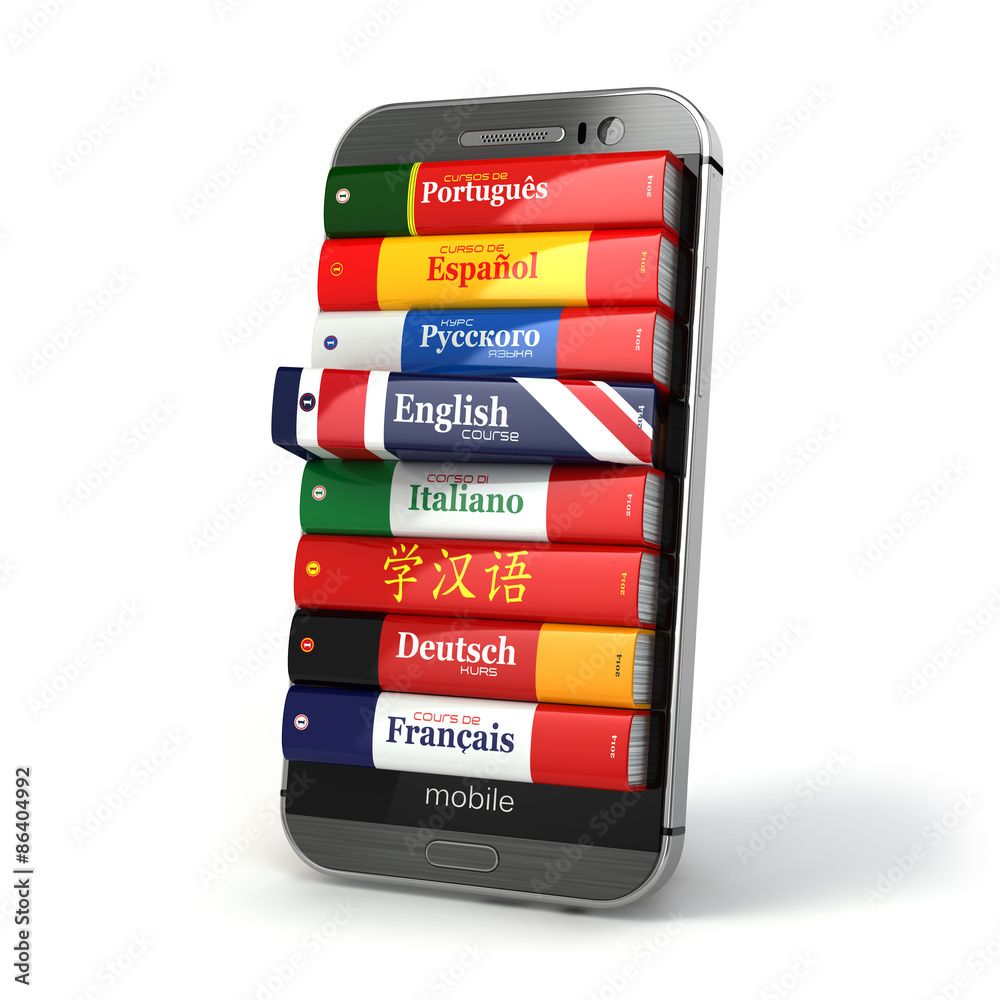 Poster e-learning. mobile dictionary. learning languages online.