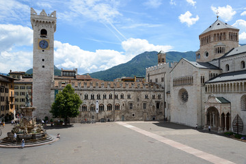Trento Piazza Duomo and the Torre Civica - obrazy, fototapety, plakaty