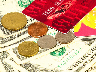 Bank card and coins.