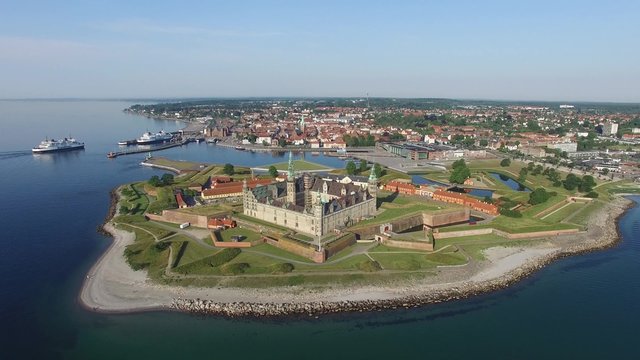 Aerial view of Kronborg castle in Helsingoer, Denmark