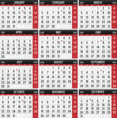 Calendar for the year of 2018
