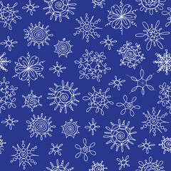 Vector hand drawn Christmas Snowflakes background. Seamless pattern.