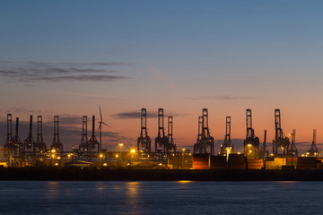 Fototapeta na wymiar Cargo Terminal in Hamburg Port at dawn
