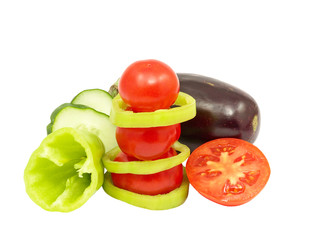 Tomatoes and fresh vegetables.Isolated.