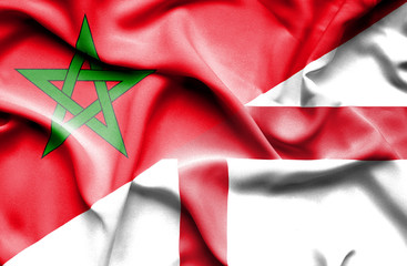 Waving flag of England and Morocco