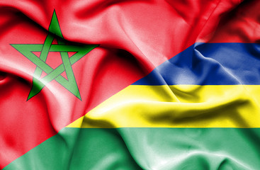 Waving flag of Mauritius and Morocco