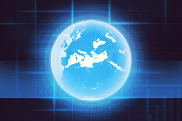 Earth on abstract blue background