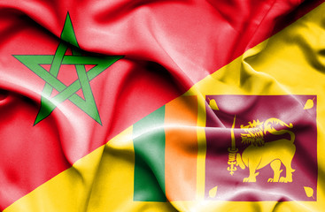 Waving flag of Sri Lanka and Morocco