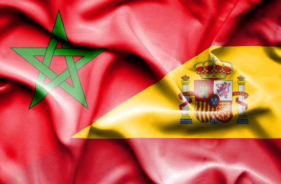 Waving flag of Spain and Morocco