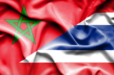 Waving flag of Thailand and Morocco