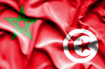 Waving flag of Tunisia and Morocco