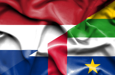 Waving flag of Central African Republic and Netherlands