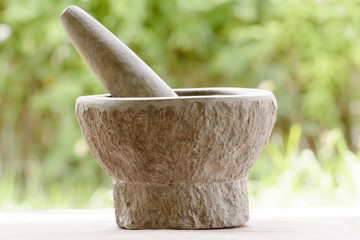 Pestle and mortar made of stone

