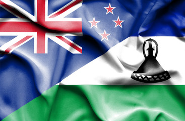 Fototapeta premium Waving flag of Lesotho and New Zealand