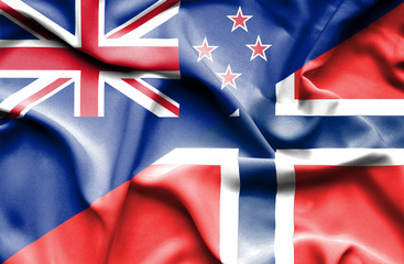 Waving flag of Norway and New Zealand