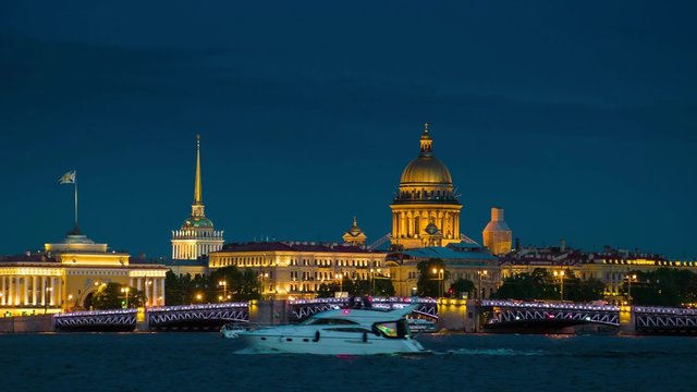Night of Opening Palace bridge in St. Petersburg, Russia.