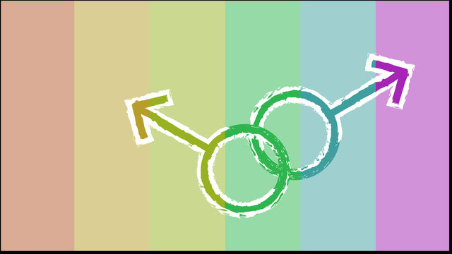 Muted rainbow with gey symbol background