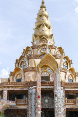 the colorful broken tile and stone decorating on temple wall