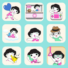 Cute boy and girl icon illustration set