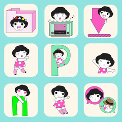 Cute boy and girl icon illustration set
