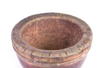 wooden mortar isolated on white background