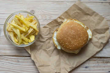 Tasty and appetizing hamburger cheeseburger