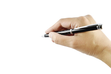 Hand writing with black pen on white background